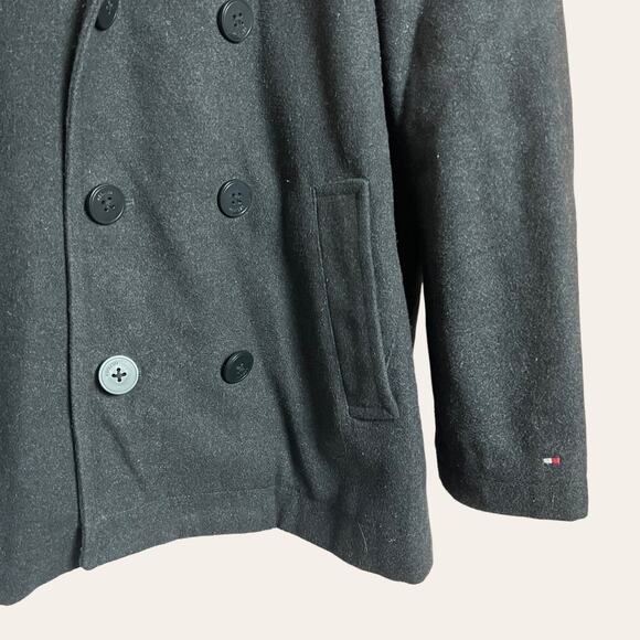 Tommy Hilfiger Men’s Black Wool Blend Insulated Double Breasted Pea Coat M - Picture 5 of 9